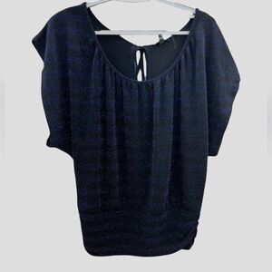 Express Womens Navy Blue & Black  Striped Blouse Sparkle Size XS
